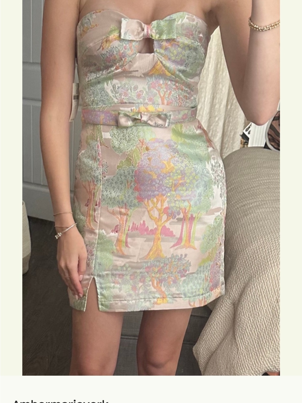 Maeve Strapless Satin Mini Dress in Pastel Floral Print